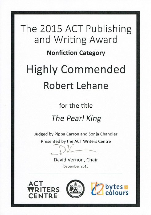 2015 ACT Writing and Publishing Awards Highly Commended Certificate